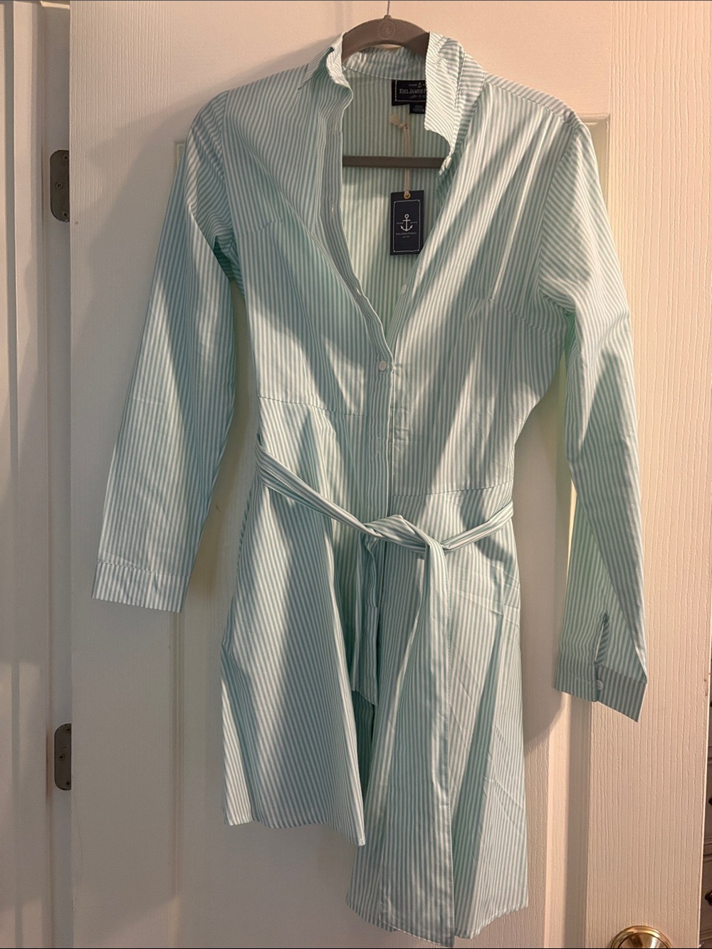 Kiel James Patrick Mint Green & White Striped Long Sleeve Shirt Dress